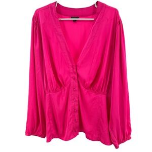 Torrid 5 hot pink blouse popover v-neck silky plus office going out colorful 5X